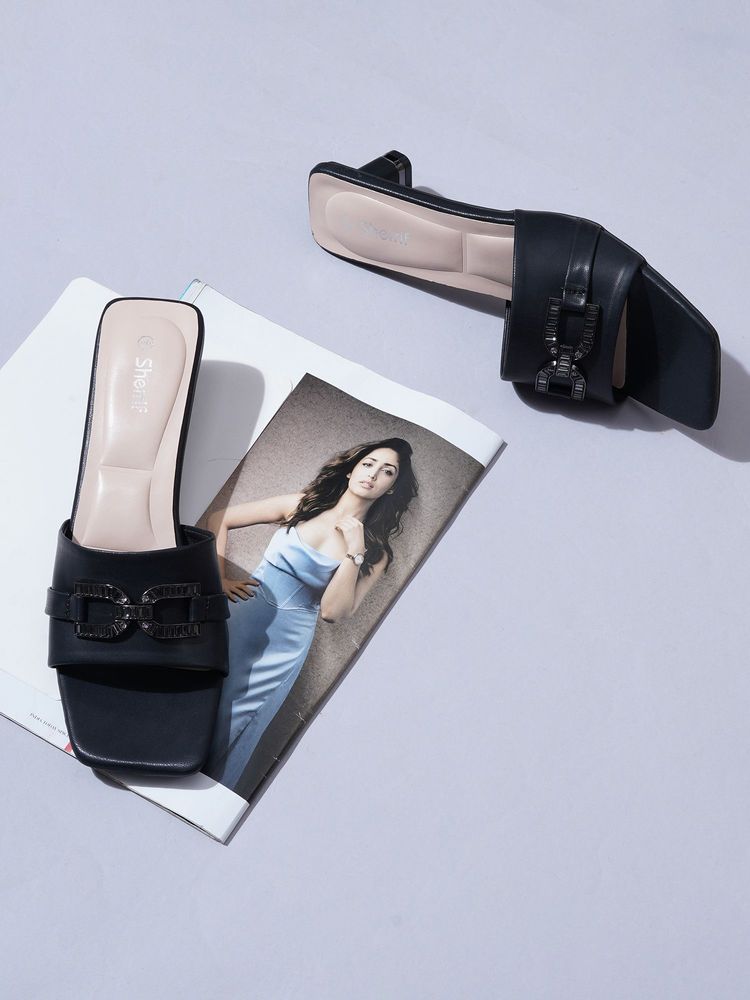 Sherrif Shoes Women Black Sandal Heels-image-44