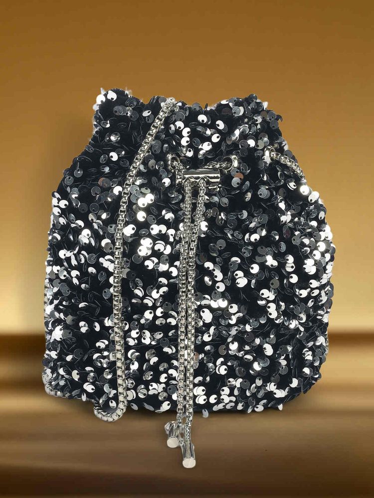 Mochi Women Black Sequined Potli Bag-picture-18