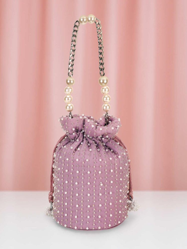 Mochi Women Lavender Embellished Potli Bag-image-3