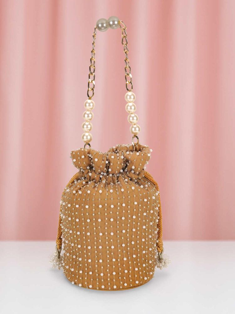 Mochi Women Beige Embellished Potli Bag-image-46