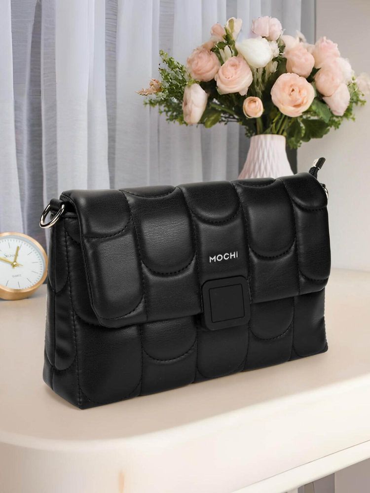 Mochi Women Black Quilted Shoulder Bag with Detachable Strap-picture-22