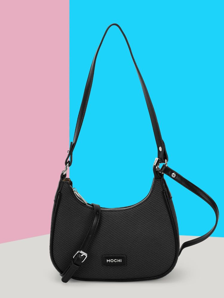 Mochi Women Black Textured Shoulder Bag with Detachable Strap-picture-30