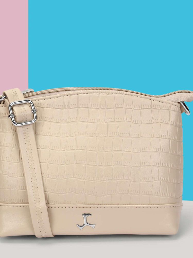 Mochi Women Off White Textured Sling Bag-image-6