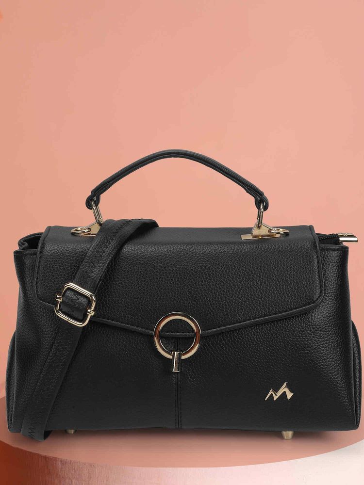 Metro Women Black Satchel Bag with Detachable Strap-image-15