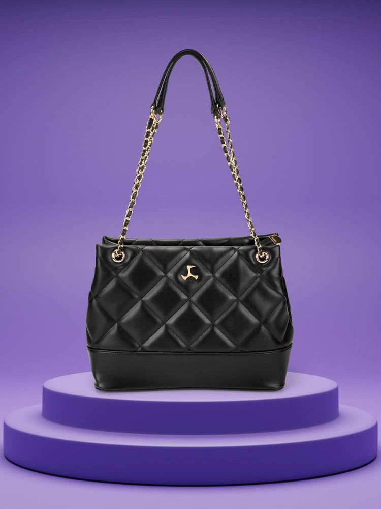 Mochi Women Black Quilted Handbag-image-7