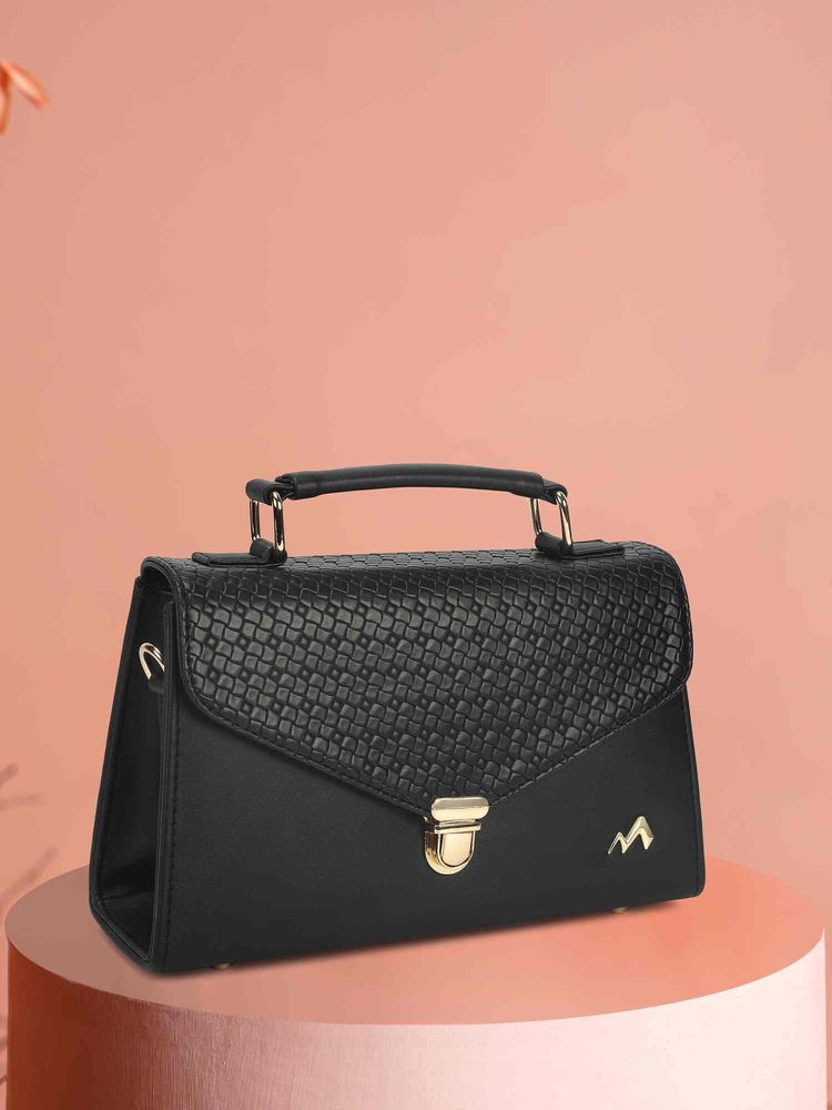 Metro Women Black Textured Satchel Bag with Detachable Strap-picture-15