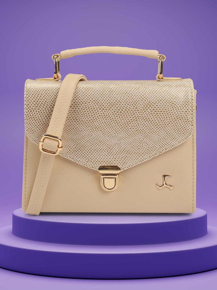 Mochi Women Beige Faux Leather Sling Bag-image-7