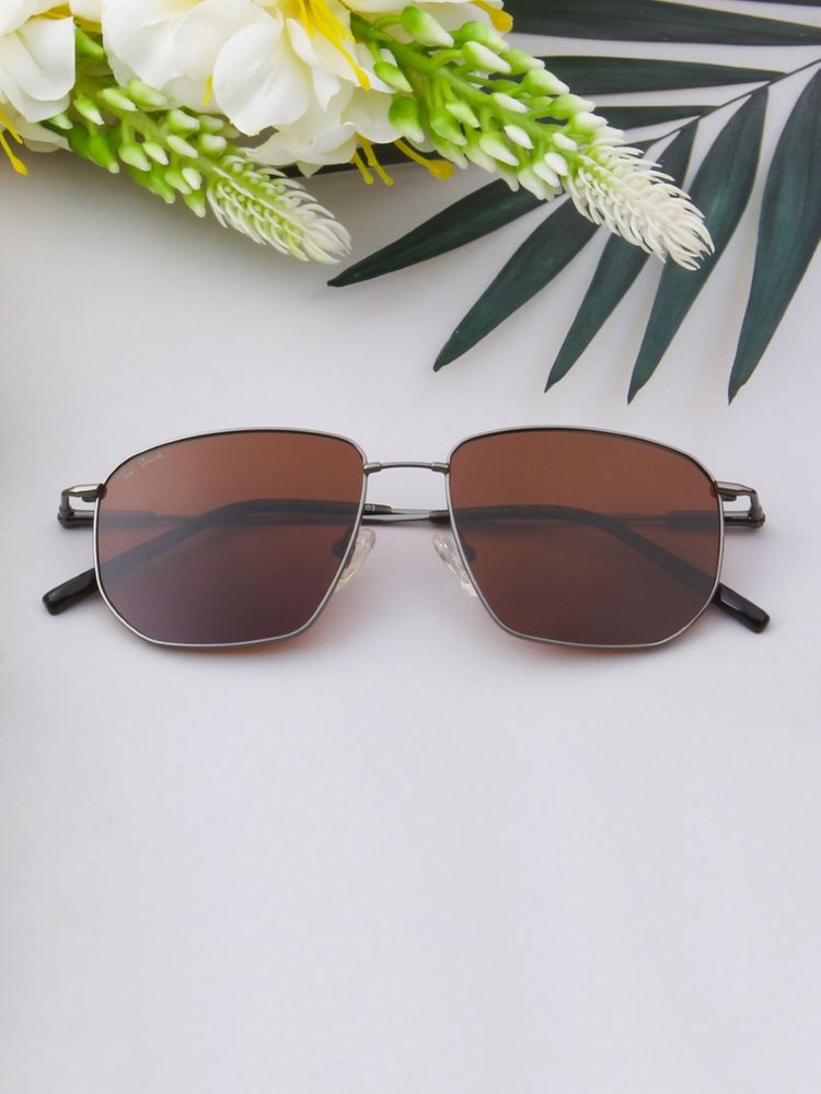 TED SMITH Unisex Square Metal Grey-Brown Sunglasses With Polarized Lenses-DEAN_C3-picture-34