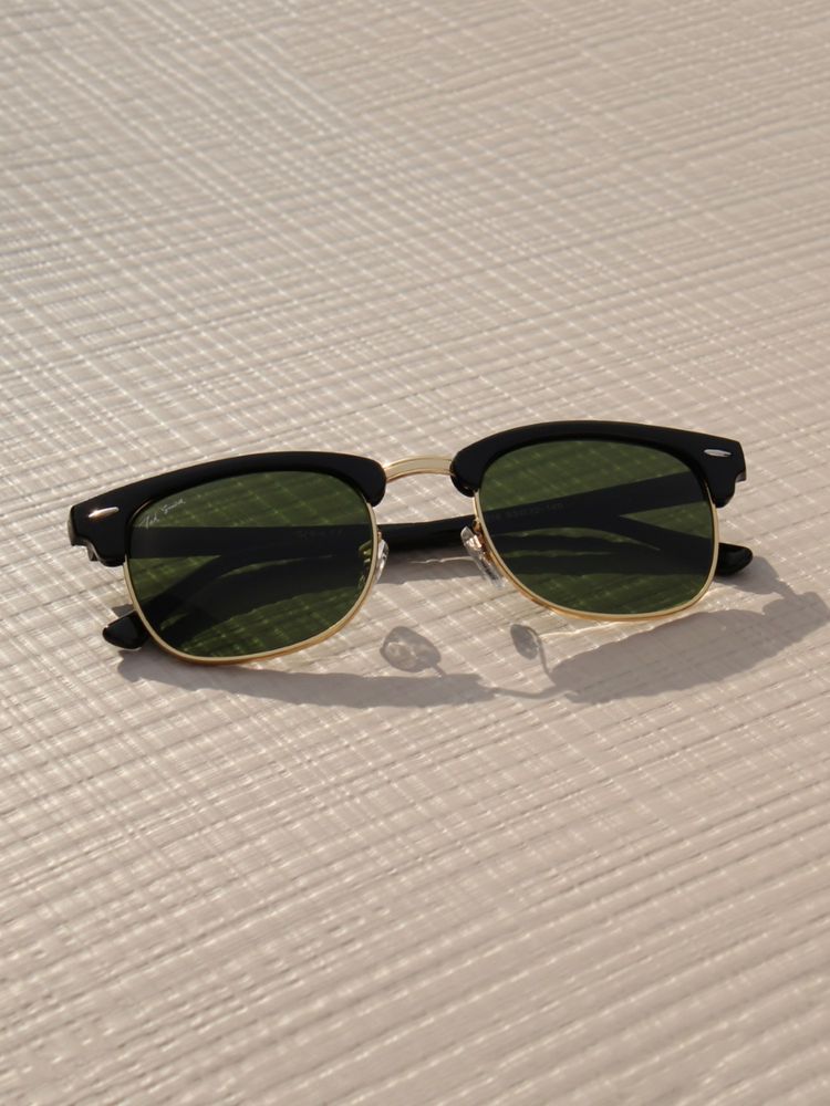 TED SMITH Unisex Club Master Black Gold-Green Sunglasses With Glass Lenses-G-3016-BLK/GLD-image-35