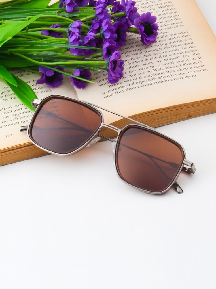 TED SMITH Unisex Square-Aviator Metal Grey-Brown Sunglasses With Polarized Lenses-GODFATHER_C2-picture-35