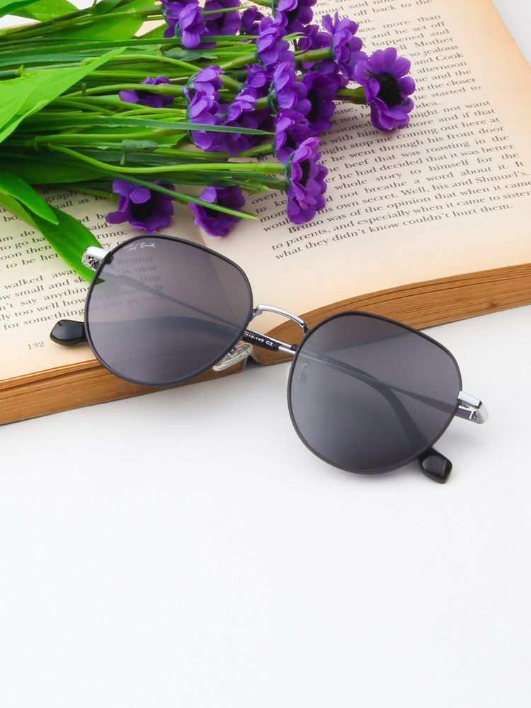 TED SMITH Unisex Round Metal Black- Grey Sunglasses With Polarized Lenses-LINDON_C2-picture-47