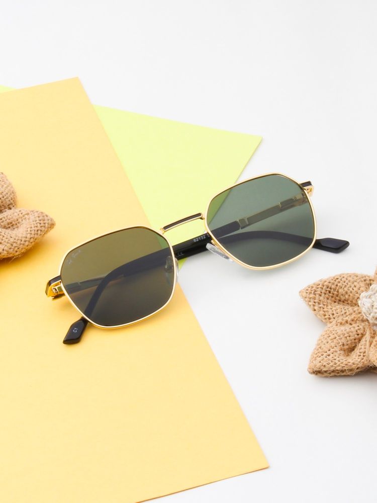 TED SMITH Unisex Hexagon Metal Gold-Green Sunglasses With Polarized Lenses-MILO_C1-picture-36