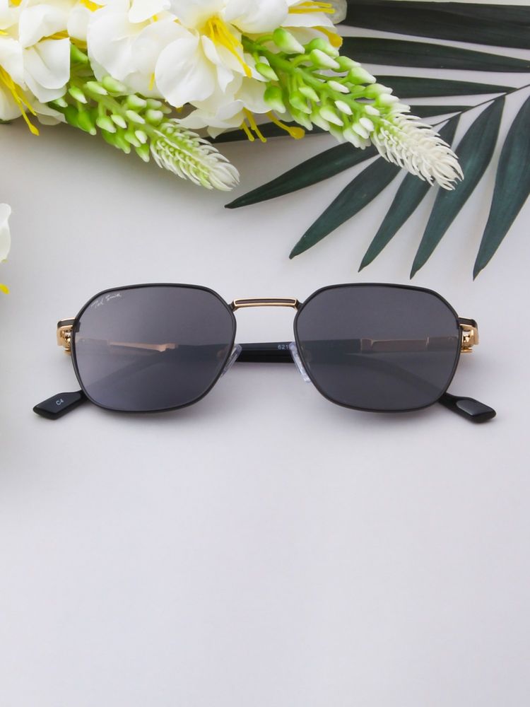 TED SMITH Unisex Hexagon Metal Black-Grey Sunglasses With Polarized Lenses-MILO_C4-image-6