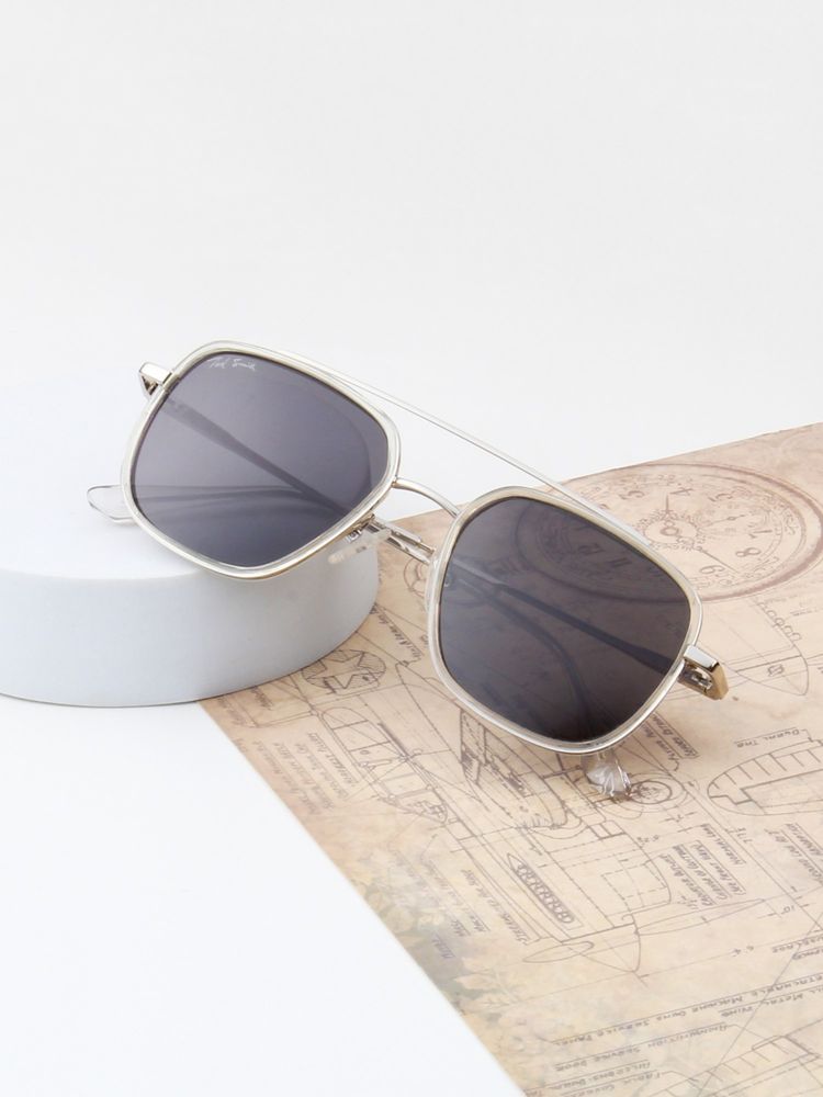 TED SMITH Unisex Square-Aviator Metal Silver-Black Sunglasses With Polarized Lenses-ROWAN_C2-picture-31