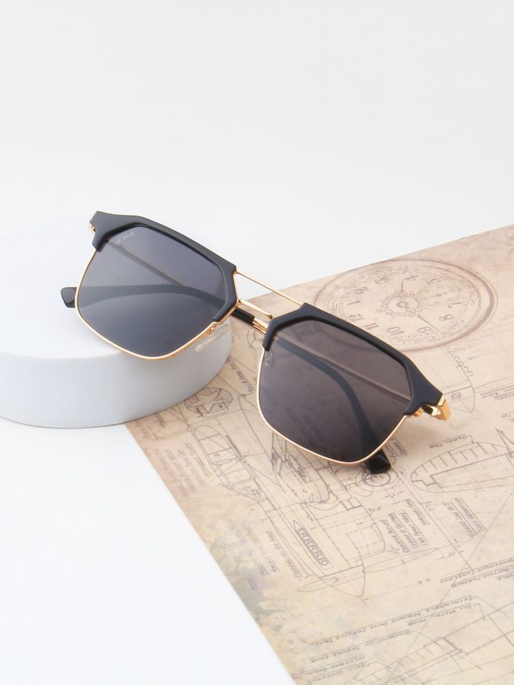 TED SMITH Unisex Clubmaster Metal Gold-Black Sunglasses With Polarized Lenses-SHELBY_C1-image-33