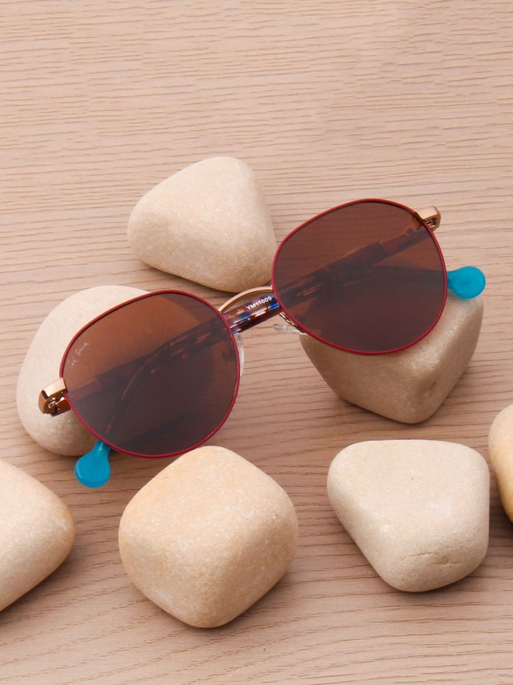 TED SMITH Unisex Round Metal Gold Red-Brown Sunglasses With Polarized Lenses-SUN-MAGMA_C5-picture-6