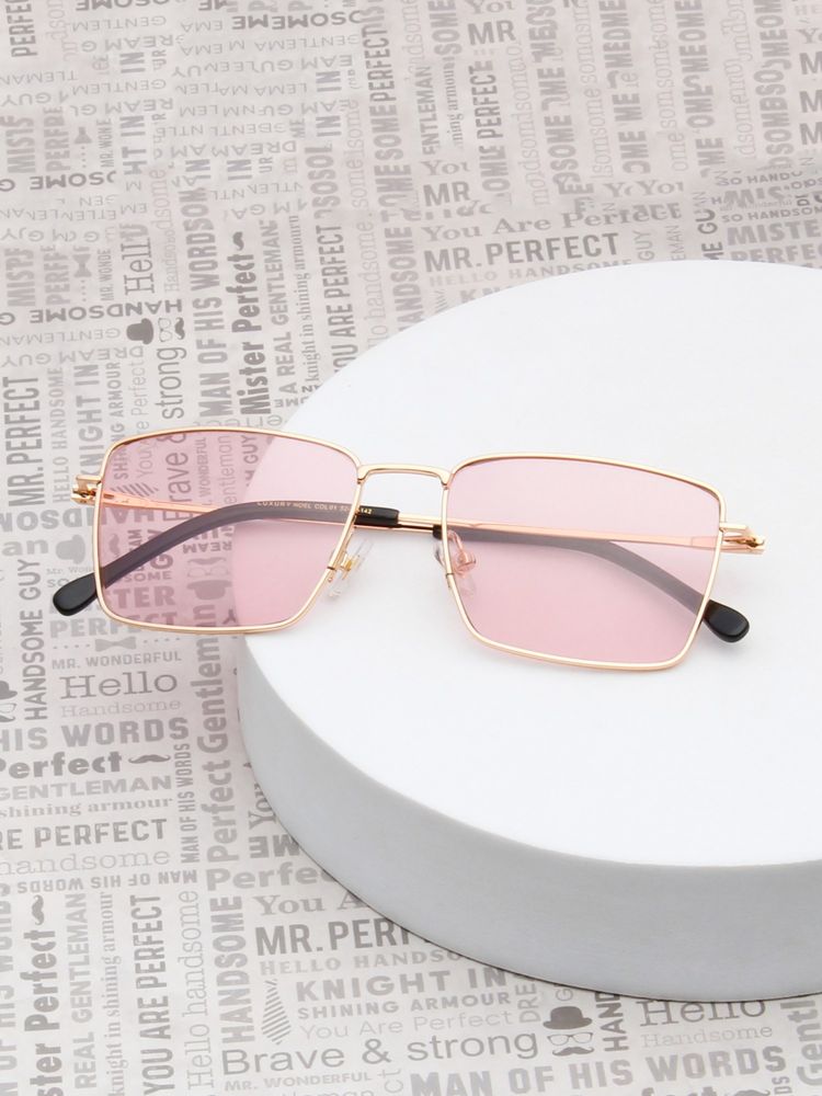 TED SMITH Unisex Pink Lens & Gold-Toned Rectangle Sunglasses-SUN-NOEL_C1-image-1