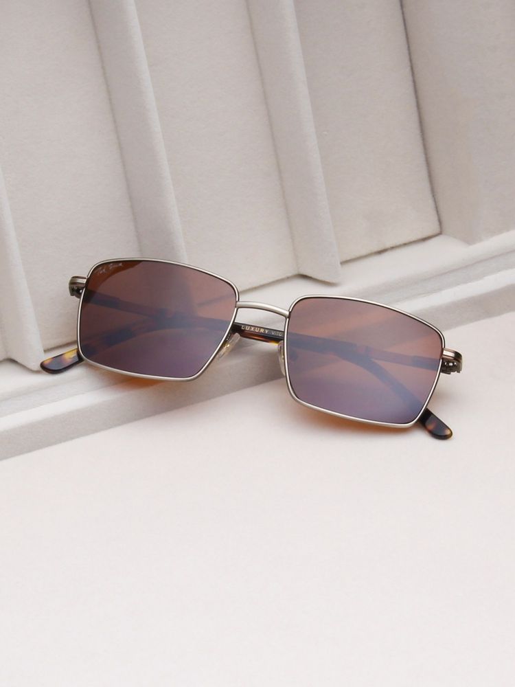 TED SMITH Unisex Brown Lens & Silver-Toned Rectangle Sunglasses-SUN-VITO 2.0_C3-image-2