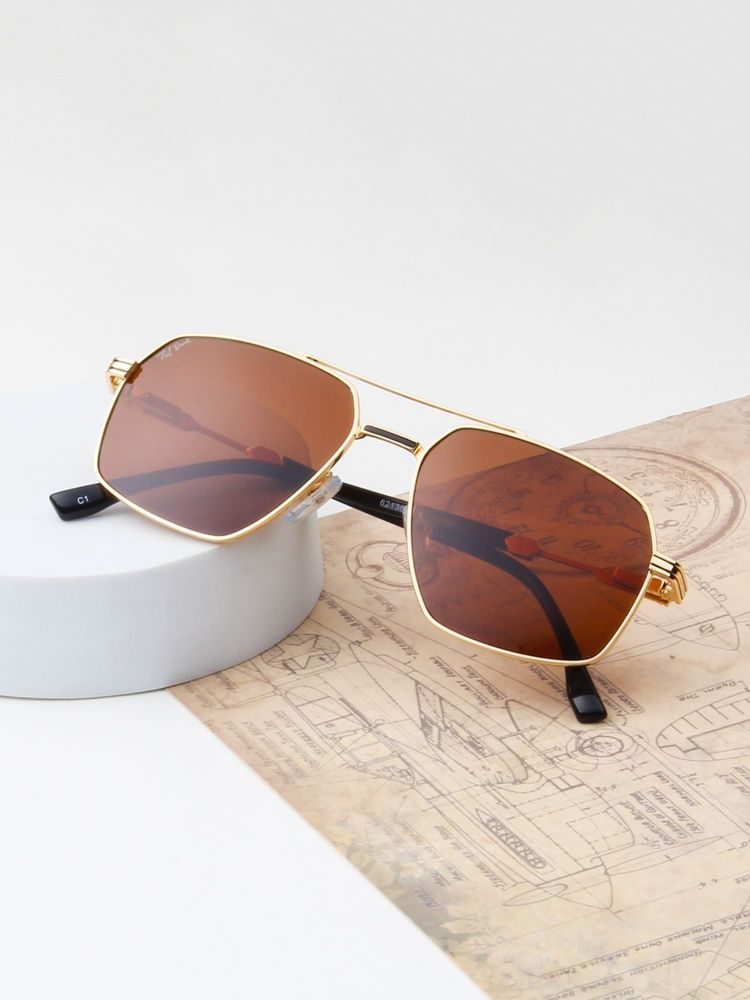 TED SMITH Unisex Aviator Metal Gold-Brown Sunglasses With Polarized Lenses-VITO_C1-image-48