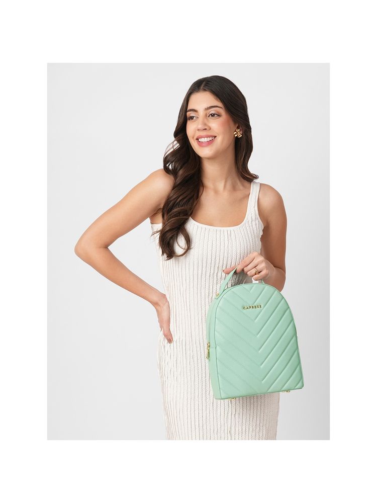 Caprese Women Green Riko Textured Fashion Green Backpack (M)-image-21