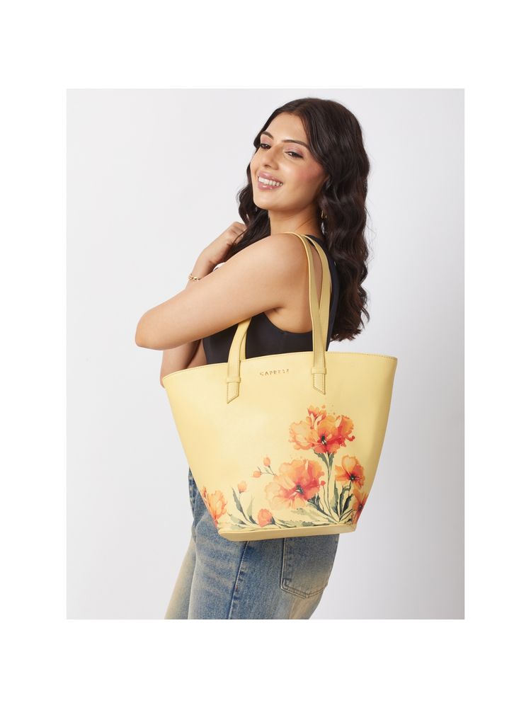 Caprese Women Yellow Chloe 1Floral Satchel Bag (L)-picture-40