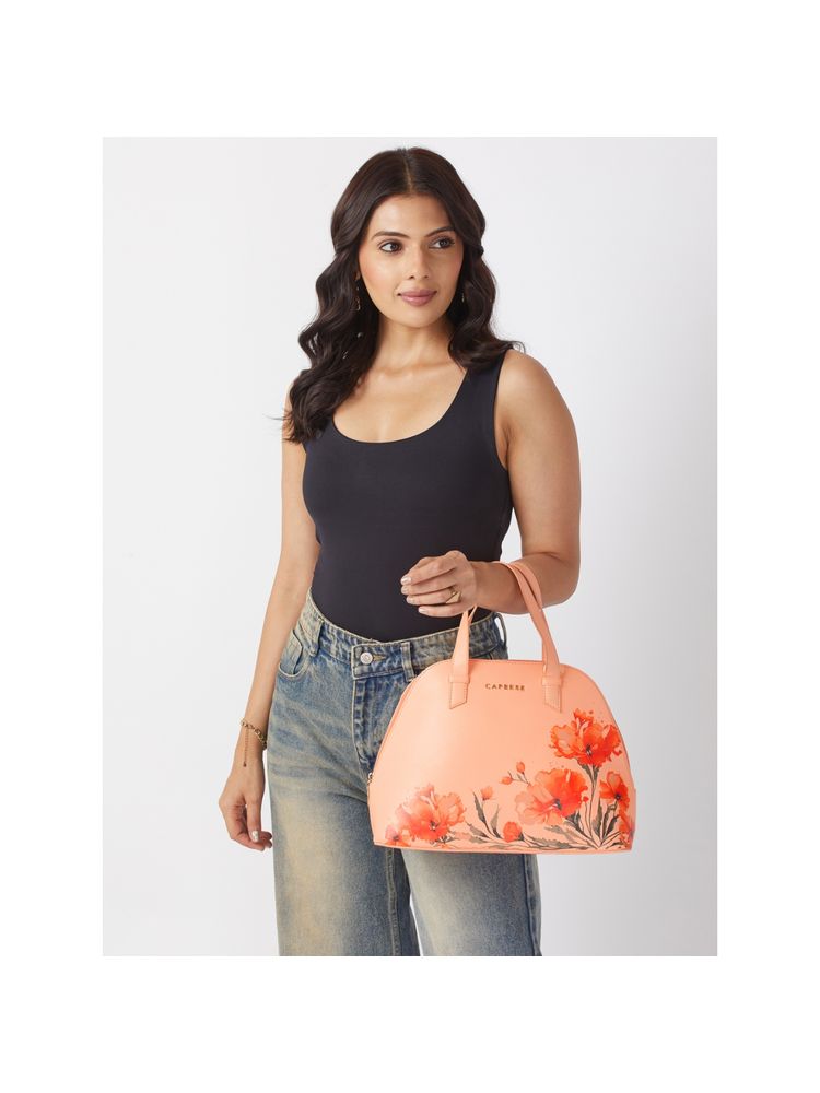 Caprese Women Orange Chloe Floral Print Satchel Bag (M)-picture-12