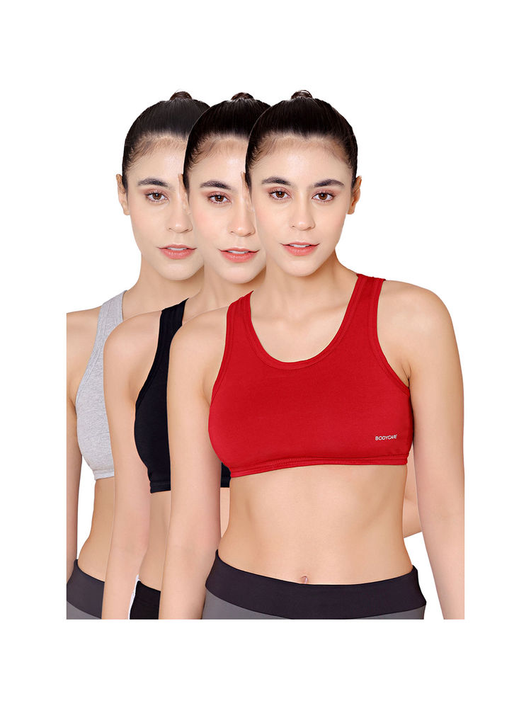 Bodycare Sports Bra In Grey-Black-Maroon Color (Pack of 3)-picture-15