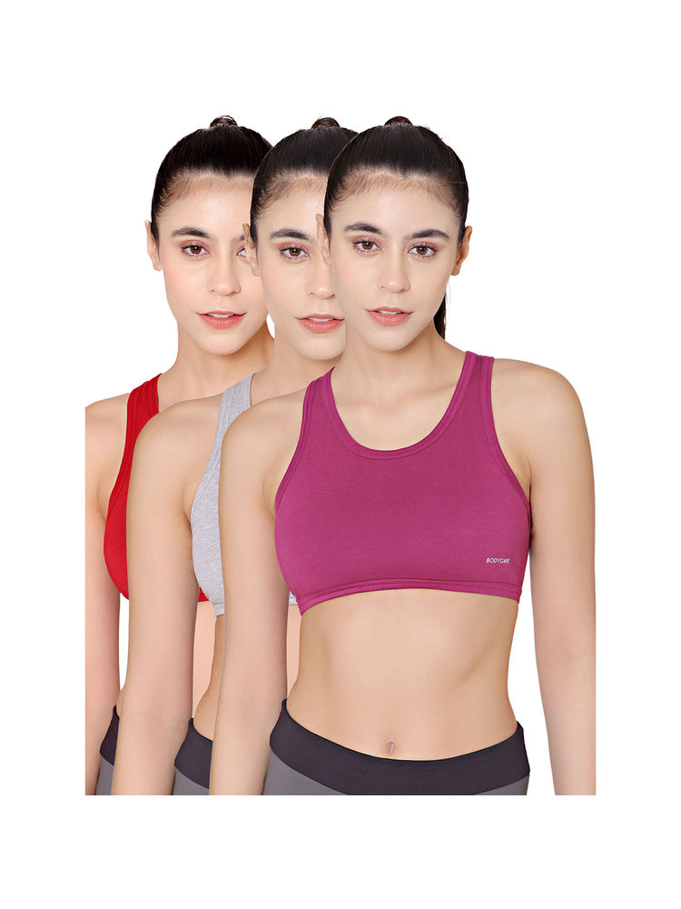 Bodycare Sports Bra In Maroon-Skin-Wine Color (Pack of 3)-picture-14