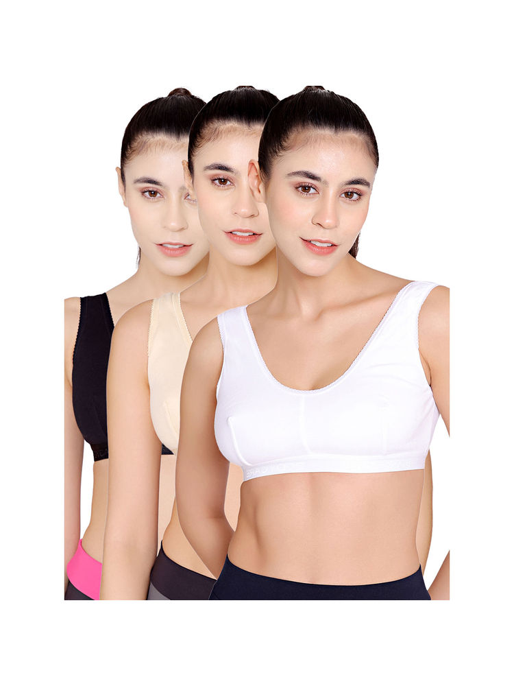 Bodycare Sports Regular Black-Skin-White- 3Pcs Bra Combo