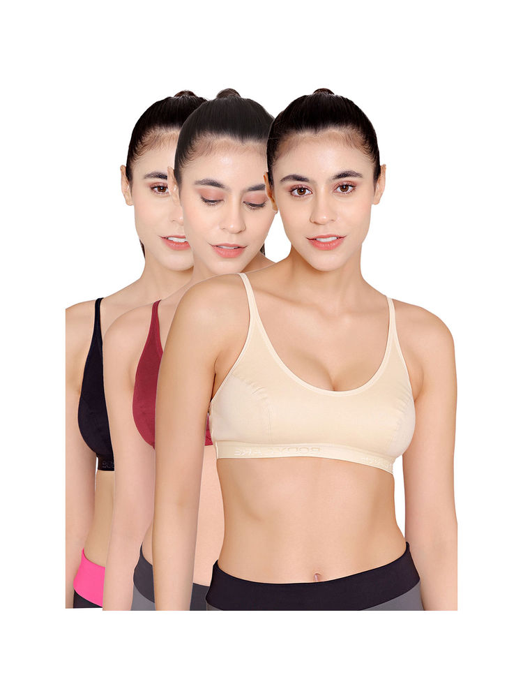 Bodycare Sports Bra In Maroon-Peach-Black Color - Pack Of 3-picture-13