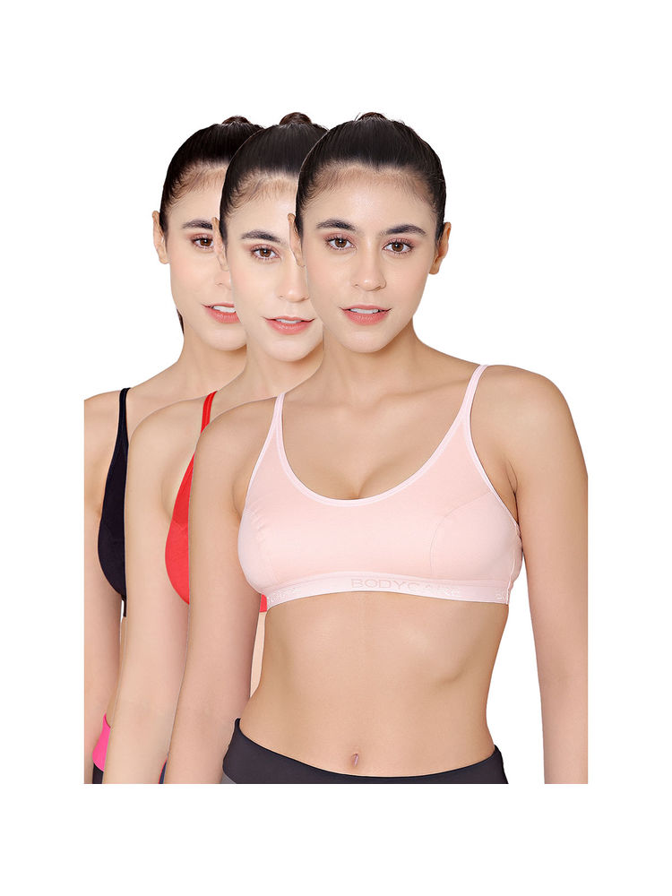 Bodycare Sports Bra In Pink-Red-Black Color - Pack Of 3-picture-13