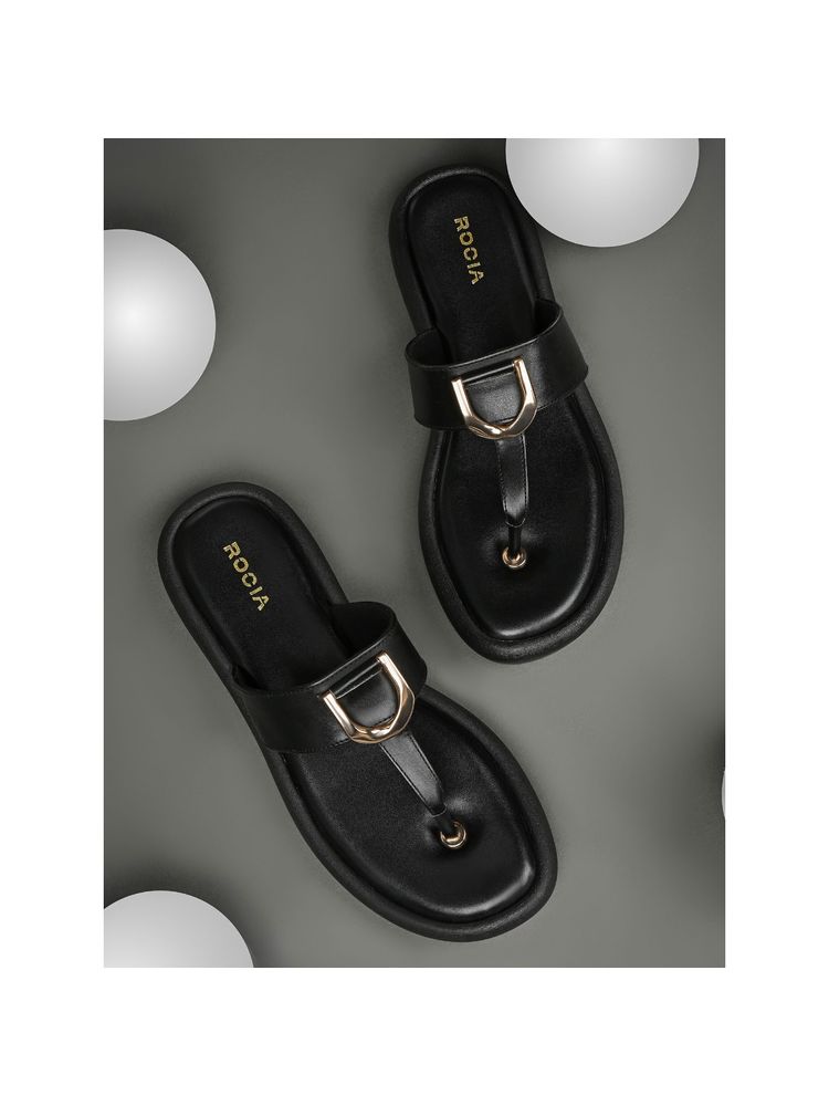 ROCIA By Regal Black Women Casual T-Strap Flat Sandals-image-25
