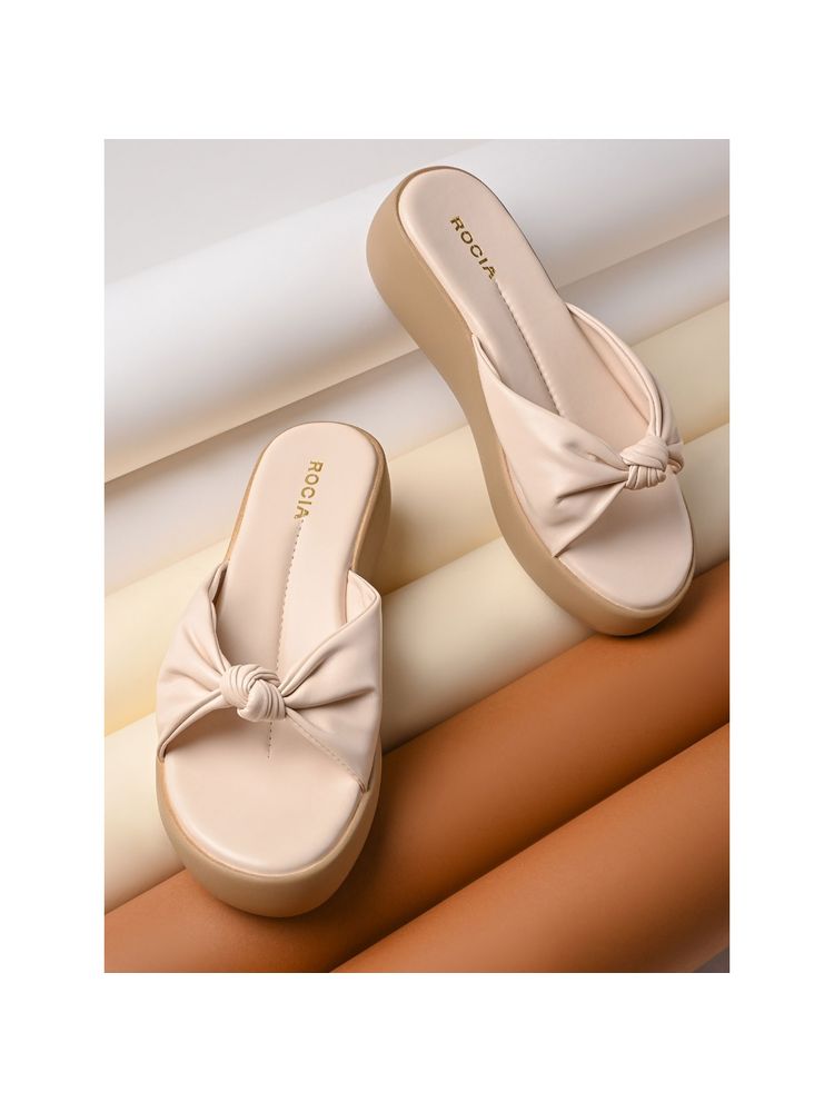 ROCIA By Regal Cream Women Knotted Casual Wedges-picture-14