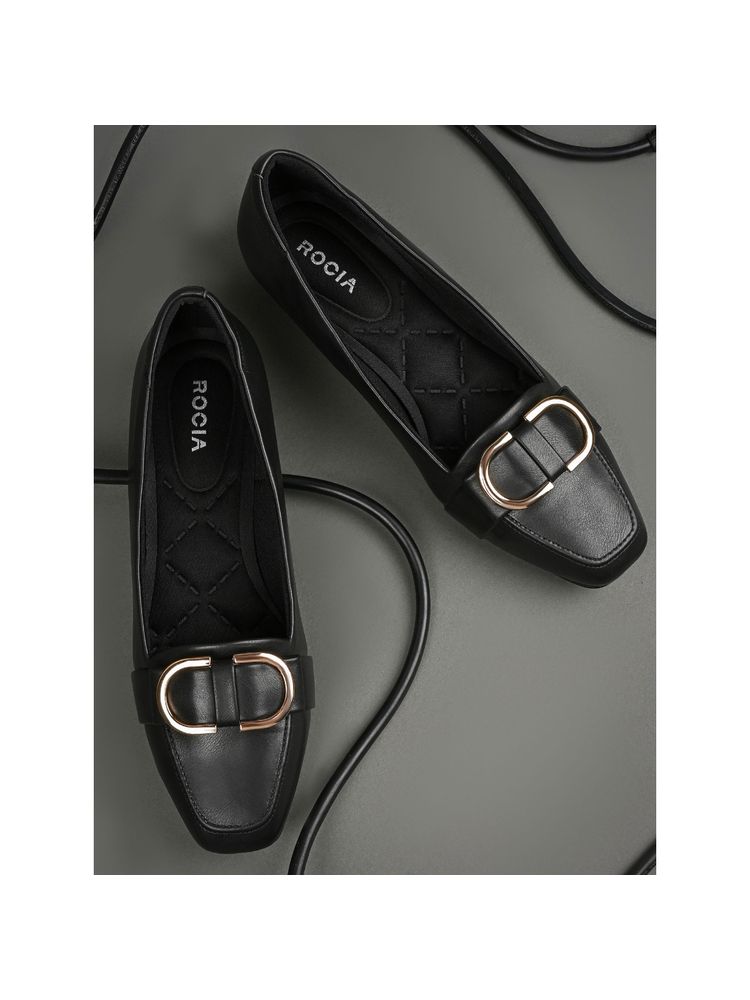 ROCIA By Regal Black Women Square Toe Buckled Workwear Loafers-picture-10