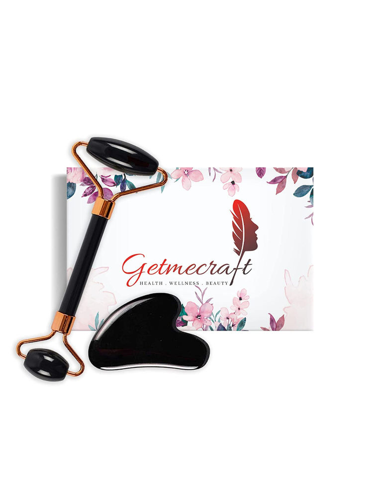 Getmecraft Black Obsidian Roller And Gua Sha Set