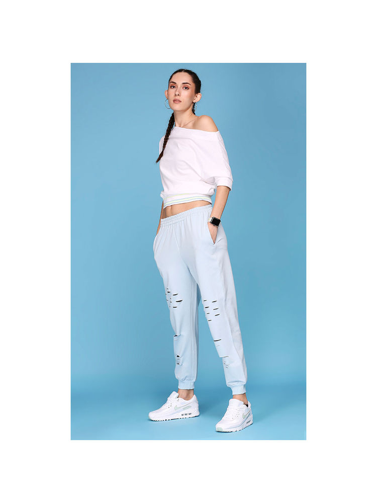 Tuna London Off Shoulder White And Light Blue Ripped Joggers Tracksuit (Set of 2)-picture-23