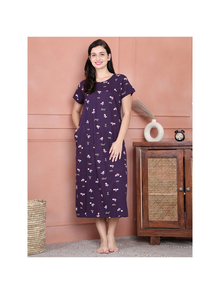 Secret Wish Purple Floral Hosiery Nighty-image-33