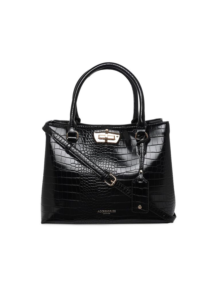 Accessorize London Womens Faux Leather Black Carolina Handheld Satchel Bag-picture-25