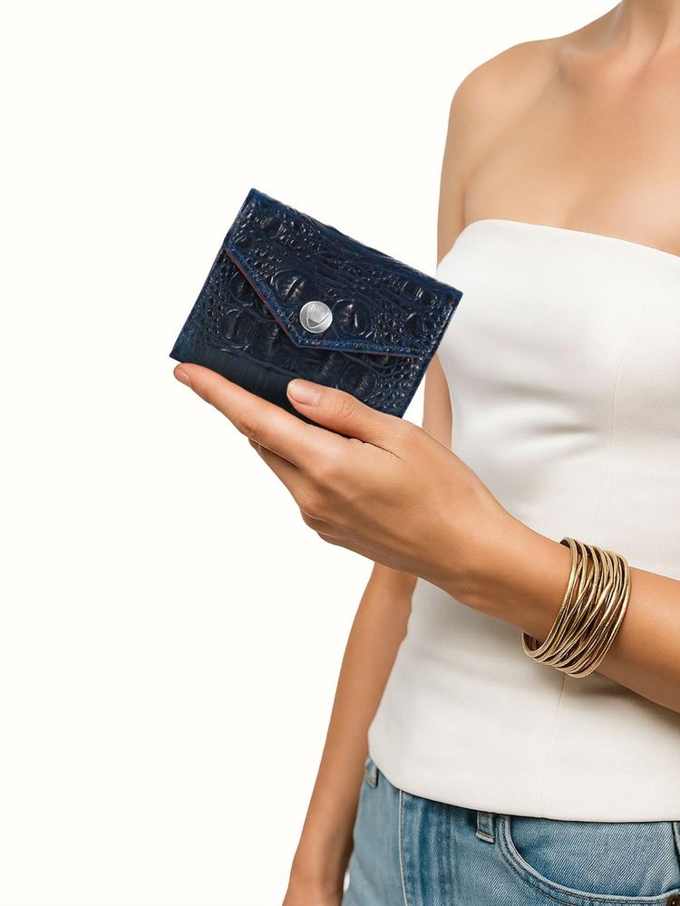 Hidesign LOUVRE W1 Genuine Leather Women Blue Tri Fold Wallet (S)-picture-10