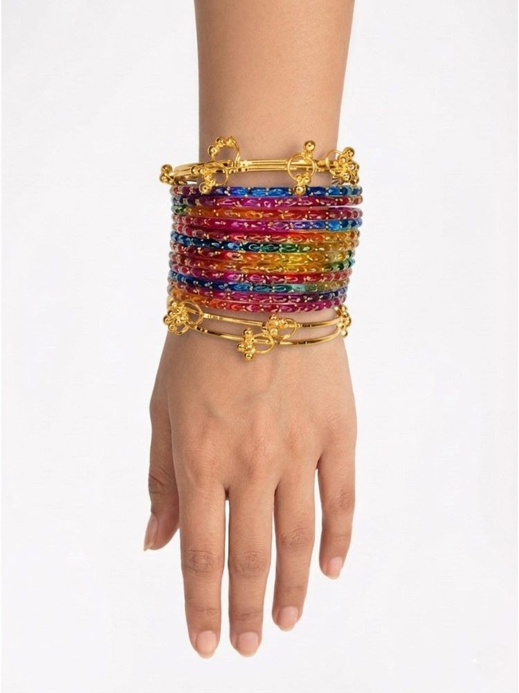 Gahan Women 12 Multicolor Bangles with 4 Gold Plated Kashmiri Bangles Ghungroo Charms-picture-33