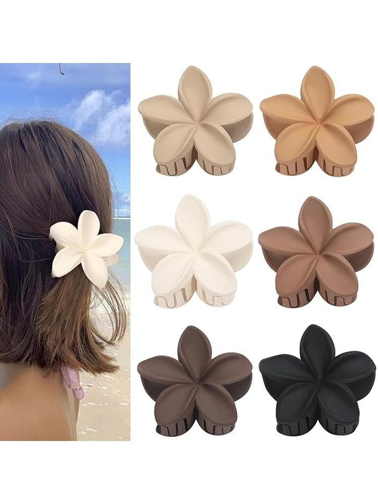 Bronson Professional 6 Pcs Hair Claw Clips Small Matte Flower Hair Clutcher multicolor
