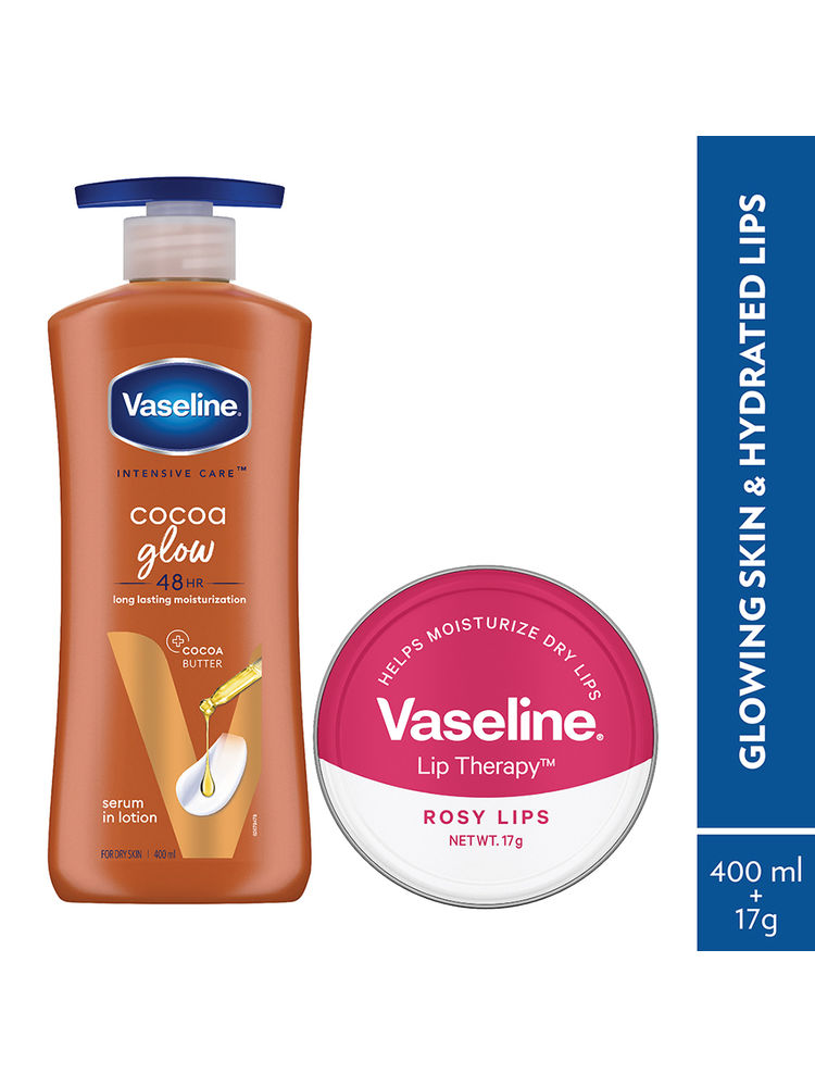 Vaseline Cocoa Glow Lotion With Rosy Lip Tin For Glowing Skin & Sheer Pink Tint