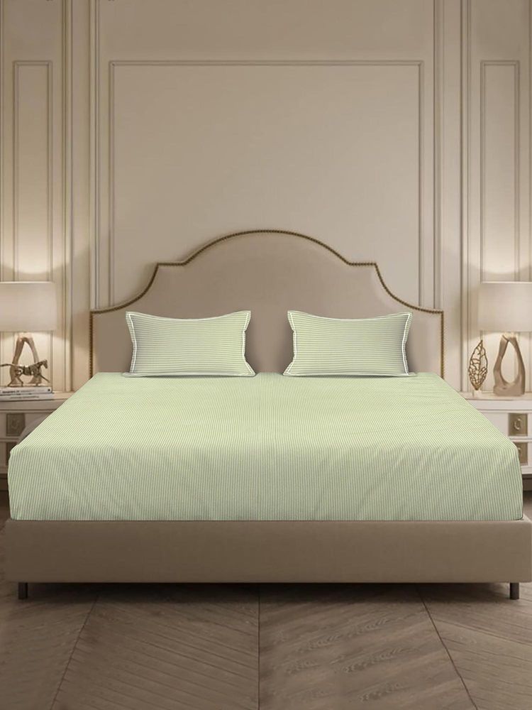 MULBERRY LIVING 300Tc Linear Luxe Stripes King Size Bedsheet with 2 Pillow Covers Green-image-28