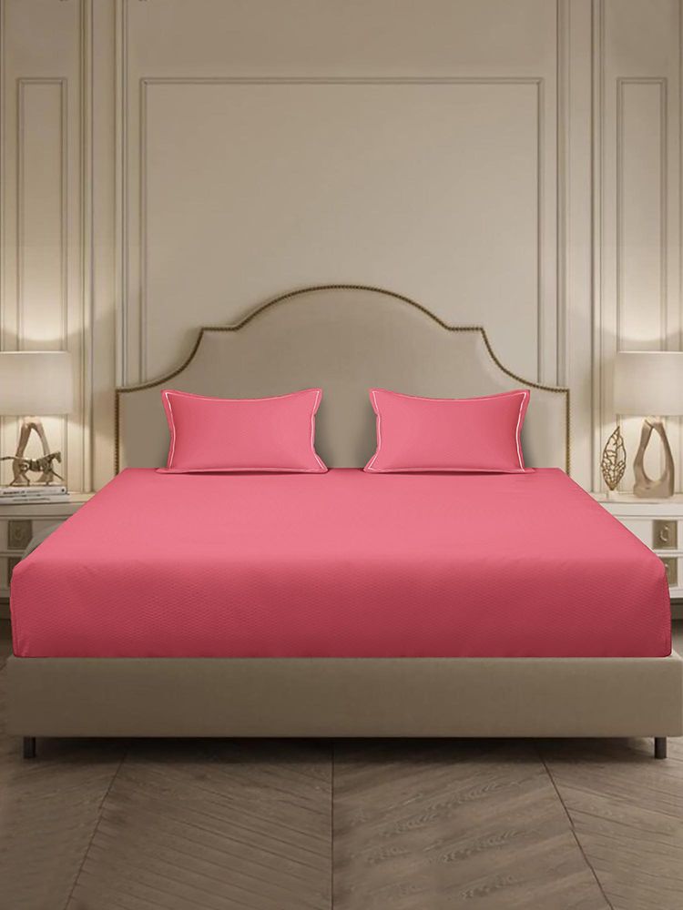 MULBERRY LIVING 300Tc Micro Checks King Size Bedsheet with 2 Pillow Covers Red-image-47