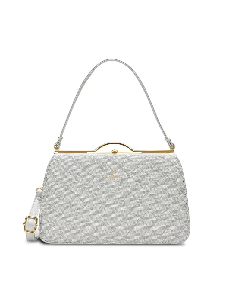 Lavie Paris Women's Chic Sat Frame Satchel Bag with Detachable Strap-Off White (MEDIUM)-picture-27