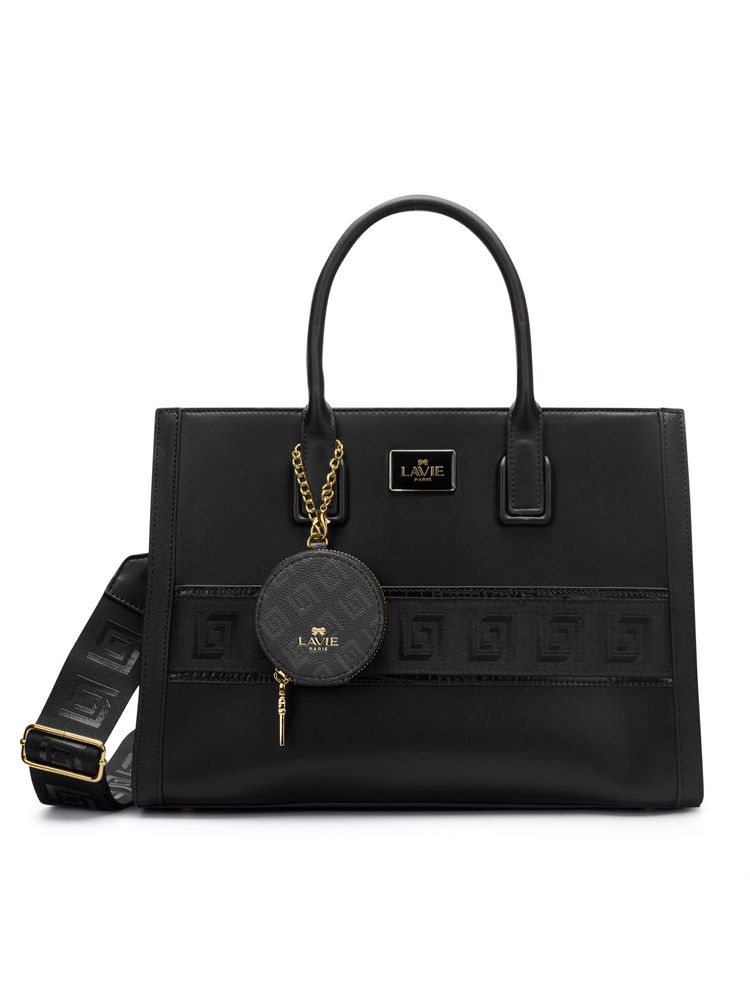Lavie Paris Women's Jade Monogram Satchel Bag with Detachable Strap -Black (LARGE)-image-36