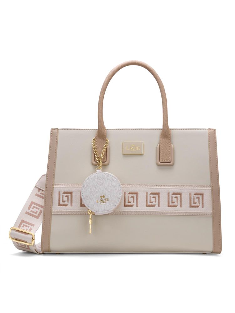 Lavie Paris Women's Jade Monogram Satchel Bag with Detachable Strap -Beige (LARGE)-image-21
