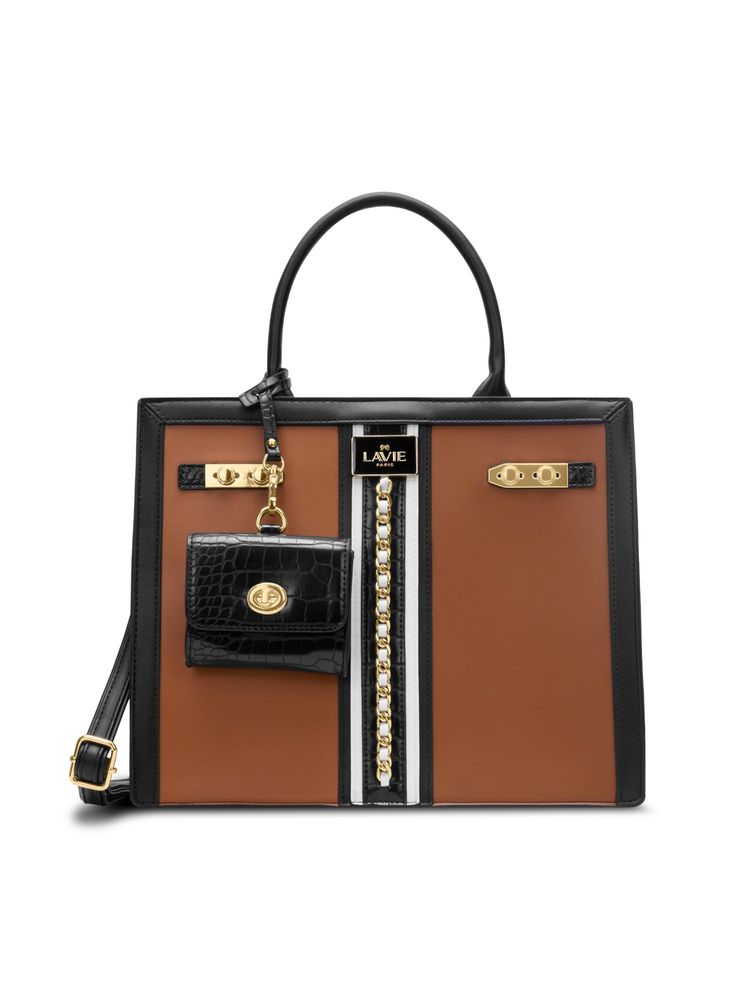Lavie Paris Women's Louvre Satchel Bag with Detachable Strap -Brown (LARGE)-image-38