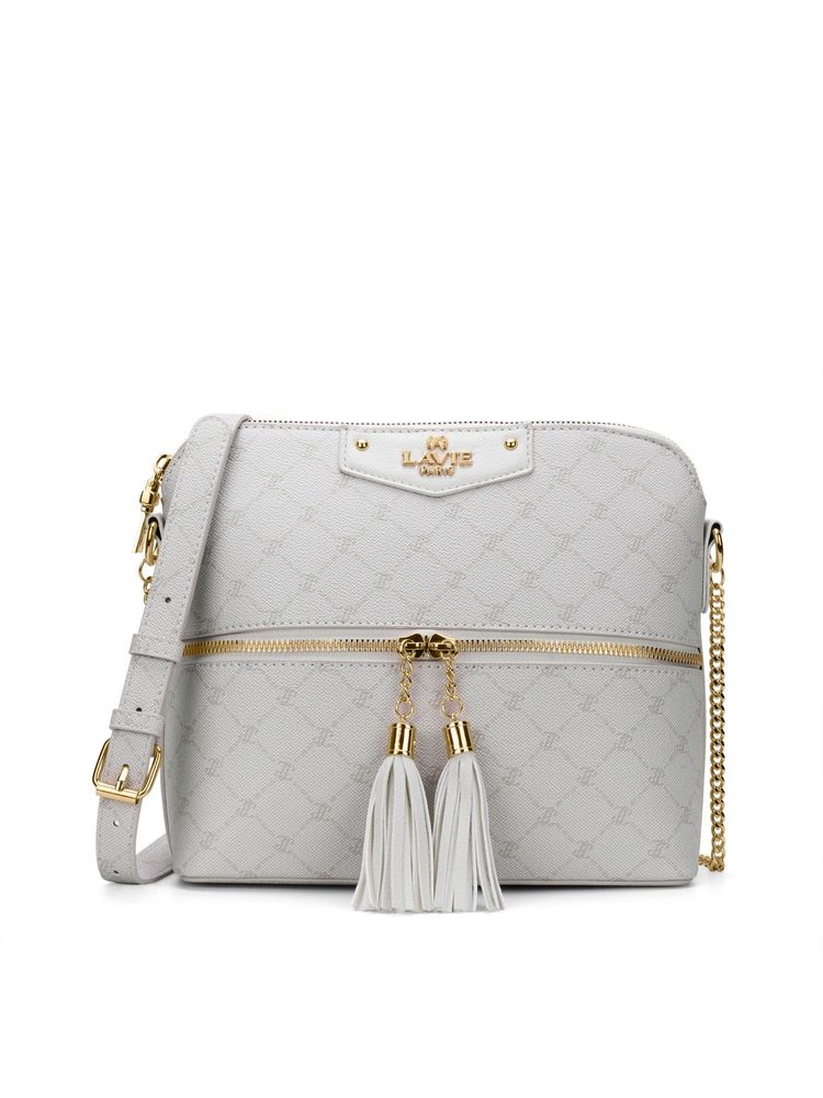 Lavie Paris Women's Alfie Tassel Monogram Sling Bag -Grey (MEDIUM)-image-3