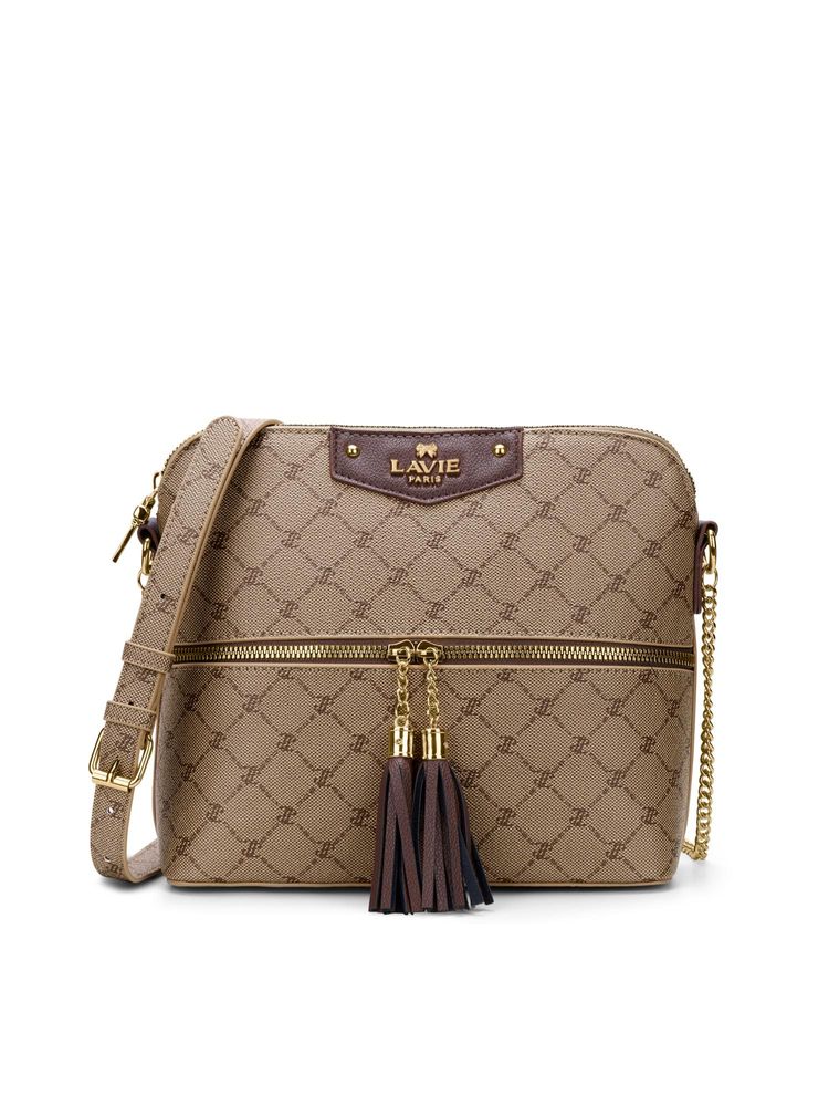 Lavie Paris Women's Alfie Tassel Monogram Sling Bag -Khaki (MEDIUM)-image-17